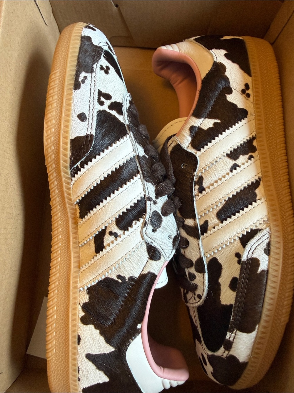 adidas Women’sSamba Sneakers in Cow Print with Pink Lining - Picture 7 of 9